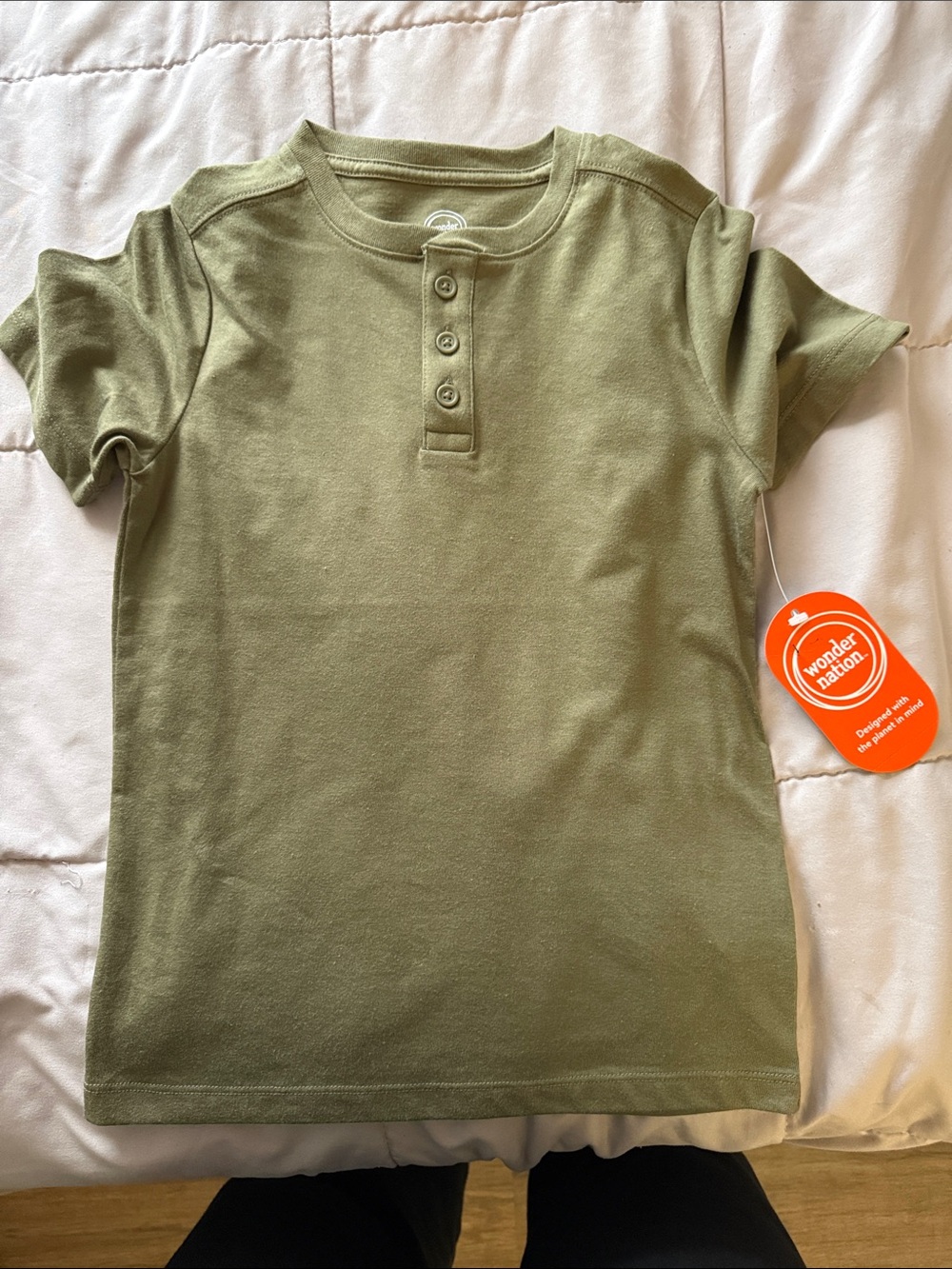 wonder nation Olive Green Short Sleeve Henley Tee